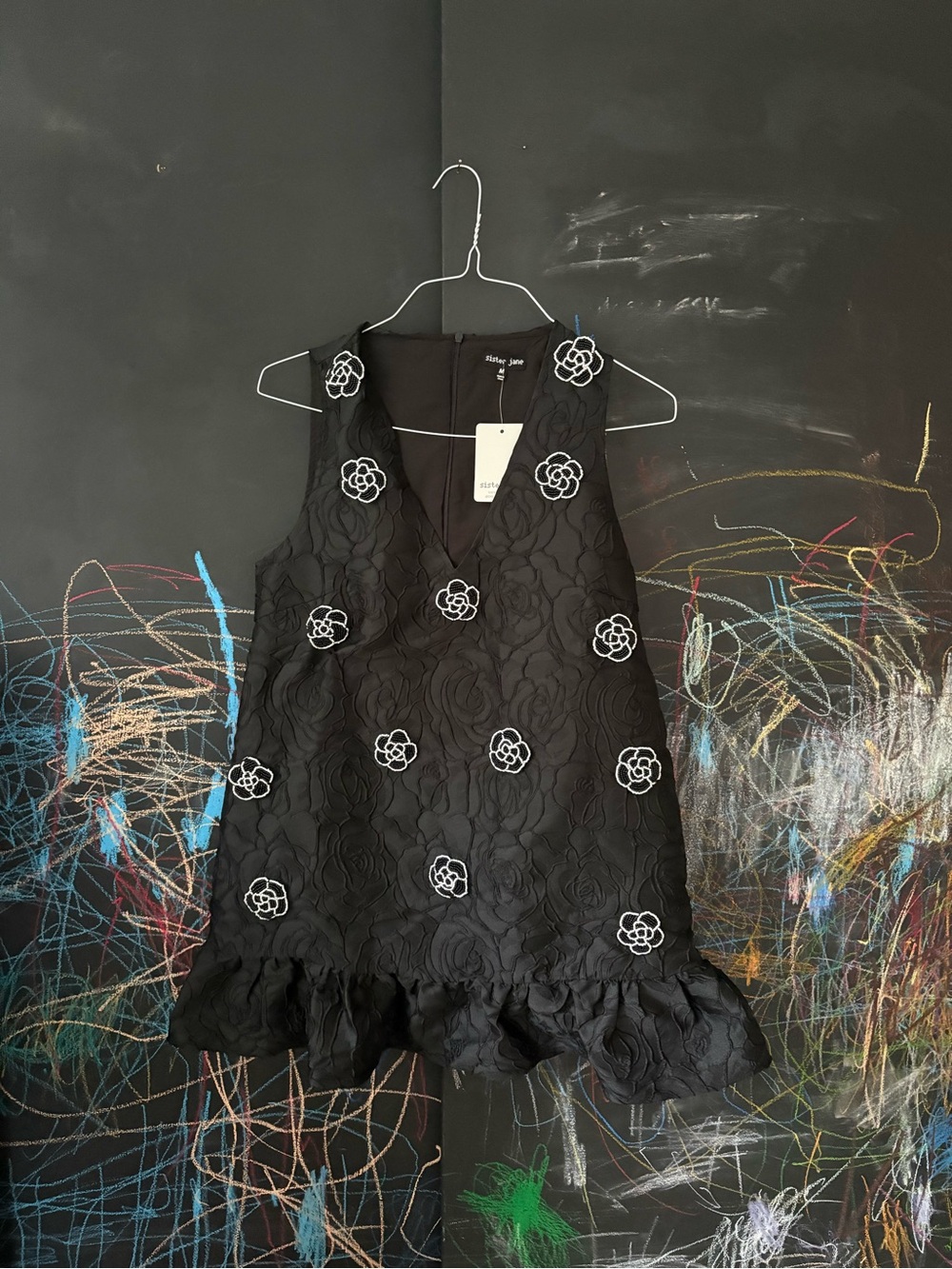 Sister Jane Black Floral Beaded Women’s Dress - medium